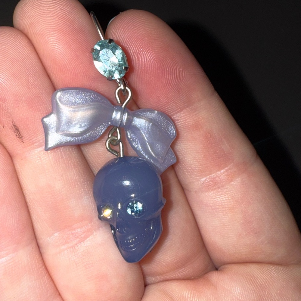 Tarina Tarantino Blue Skull Earrings with Light Blue Bows - Picture 3 of 5